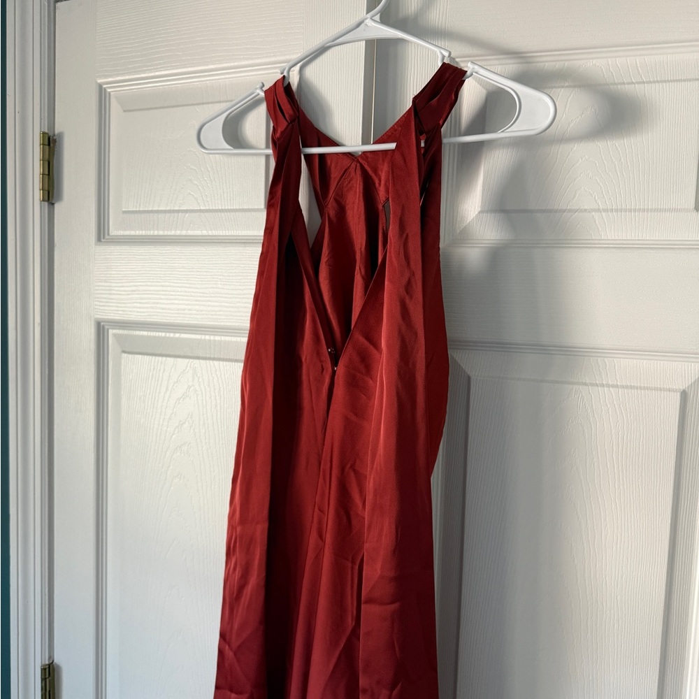 Azazie Doretta Satin Gown in Terracotta - Picture 4 of 4
